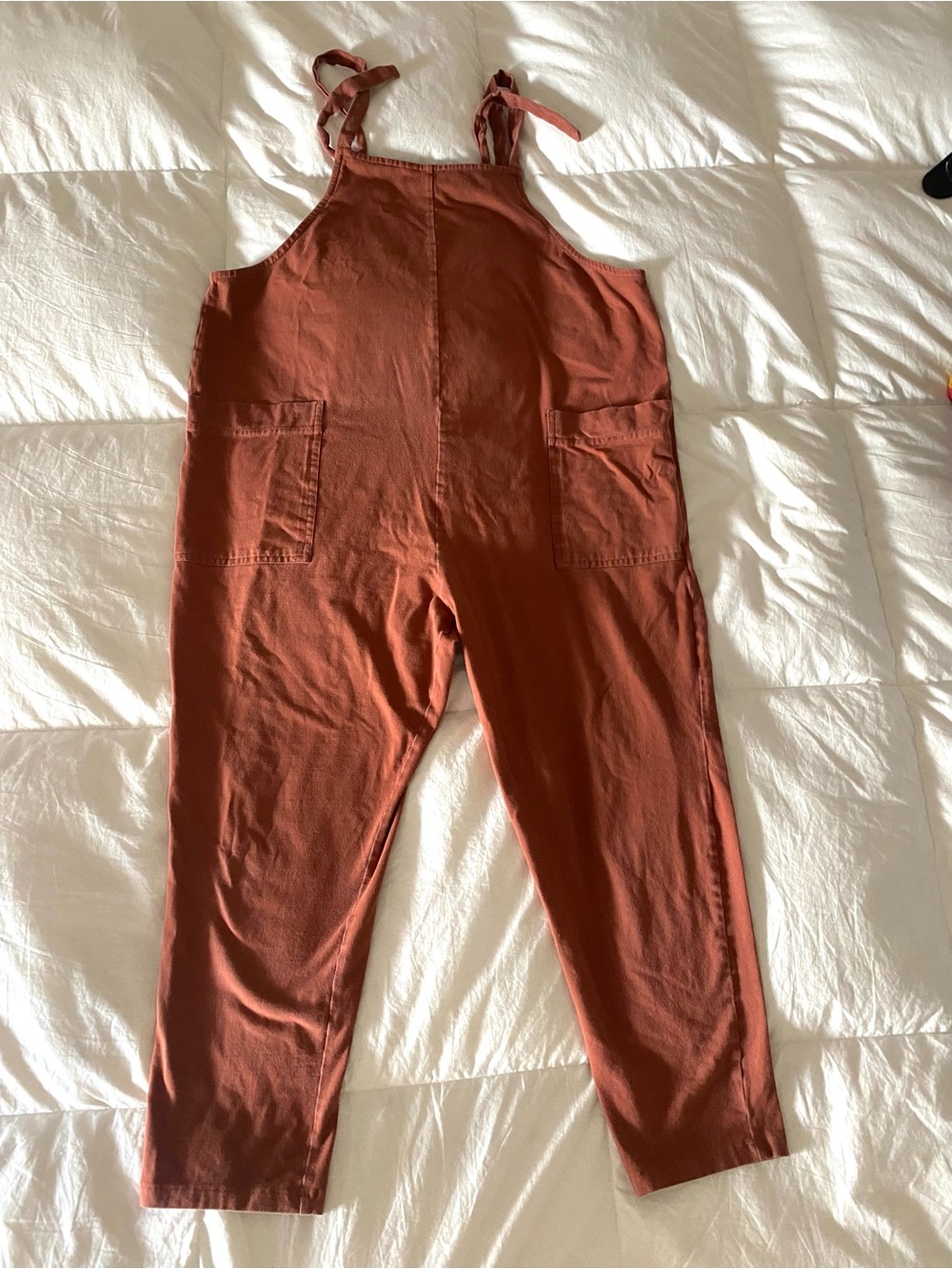Quince Organic Cotton Maternity Overalls, Rust